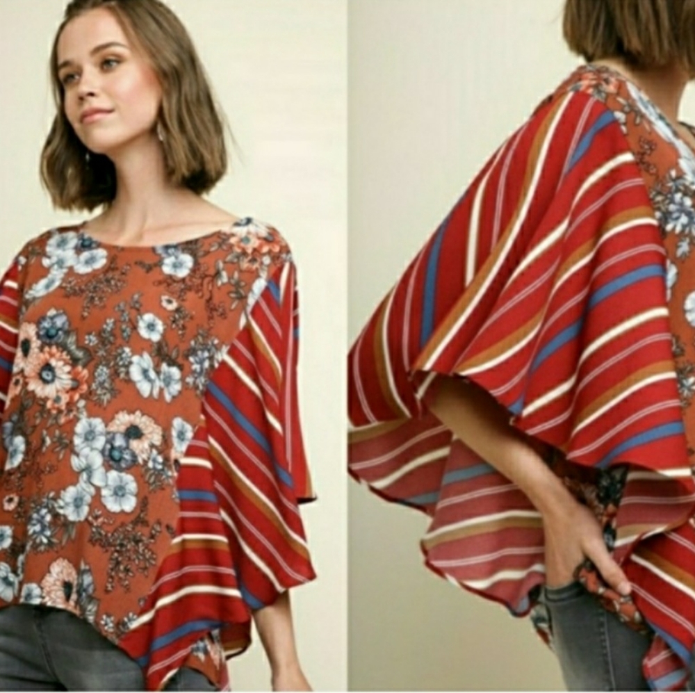 ♥️New UMGEE Floral/ Stripe Blouse - Picture 2 of 16